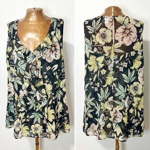 CAbi Osaka Nights Gray Floral Print Sheer Sleeveless Blouse Size Extra Large